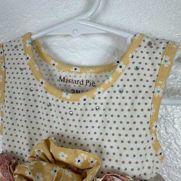 Mustard Pie Peasant Dress Size 3 Months Cottagecore Ruffle Floral Shabby Chic - Picture 4 of 12